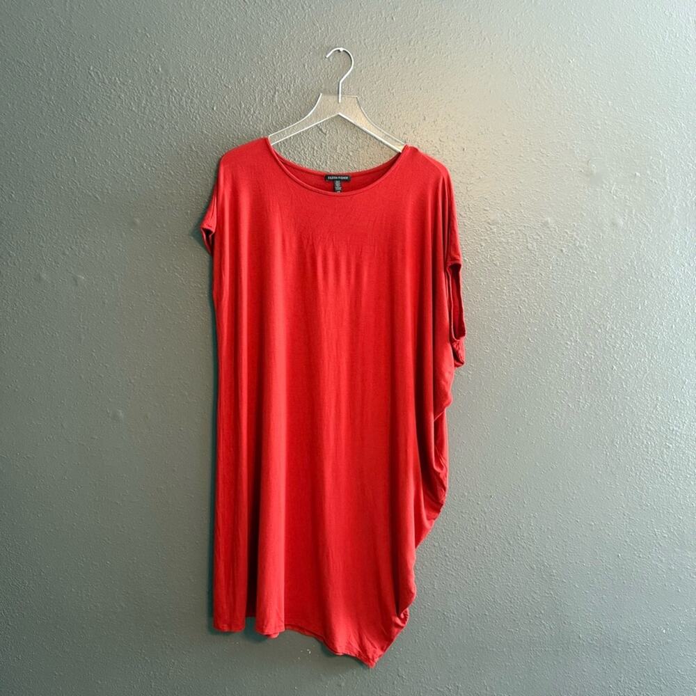 Eileen Fisher Burnt Orange Asymmetrical Jersey Tunic Dress Size L - Picture 3 of 6